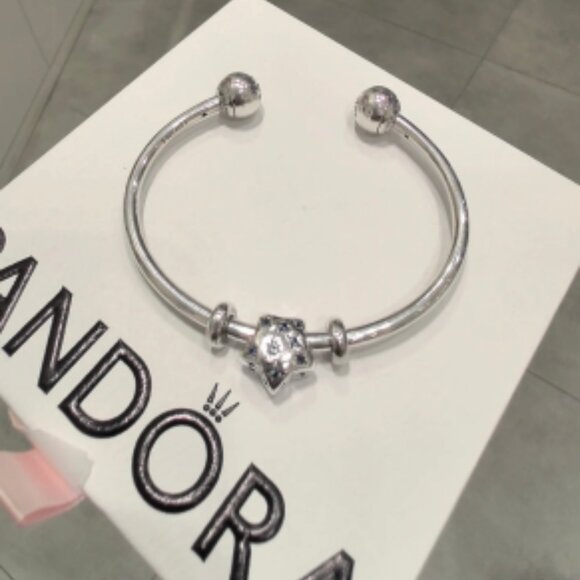 Pandora Open Bangle Bracelet | Sterling Silver | Star Charm with Blue Accents - Picture 1 of 6